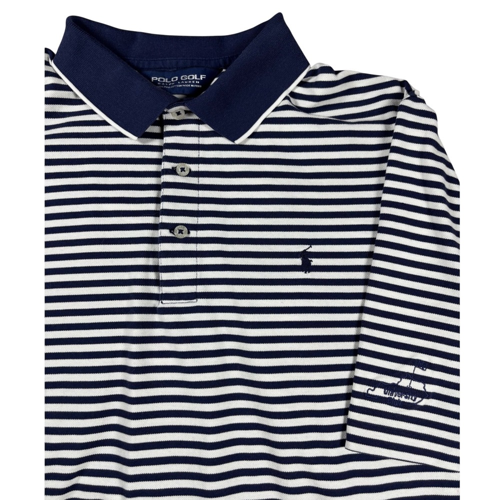 Polo Golf Ralph Lauren Mens Large University Club of KY Navy Striped Cotton Polo